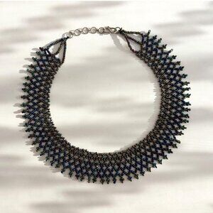 Silyanka Ukranian Iridescent Black Beaded Choker Adjustable Handmade Necklace